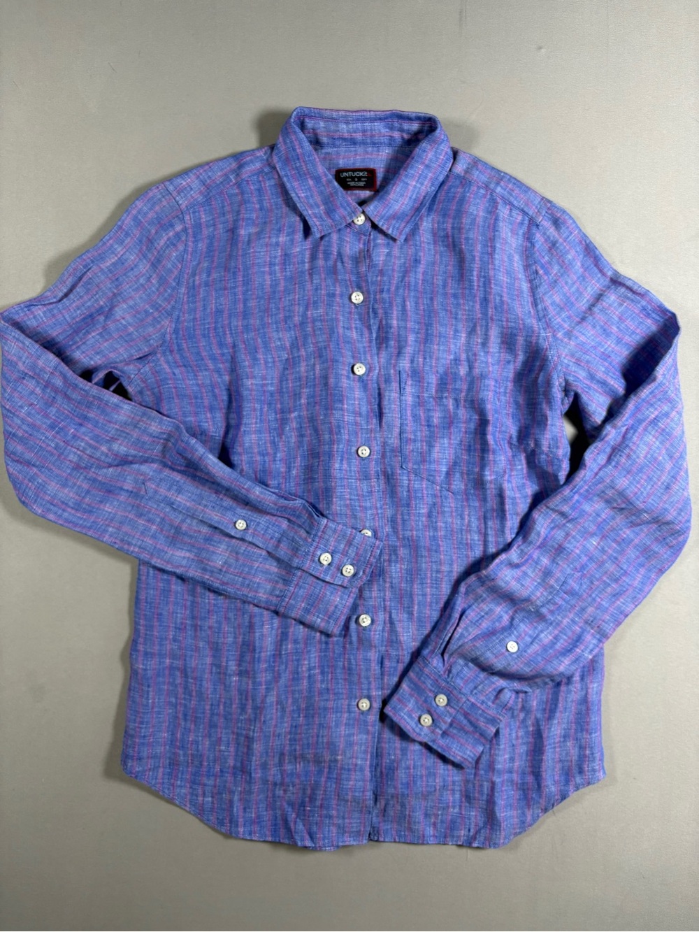 UNTUCKit Women's Linen Blue Pink Collared Button Down Blue Size 0 Coastal NWOT